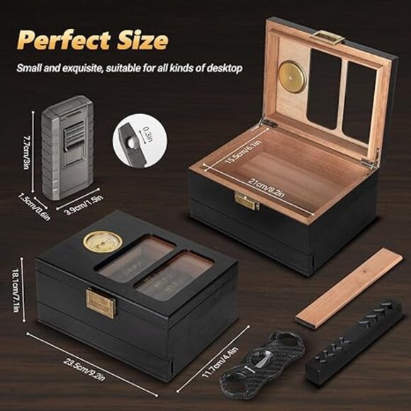 Cedar Wood Cigar Humidor | Glass Top | Handcrafted Finish | NIB | Elegant Storag - Picture 3 of 3